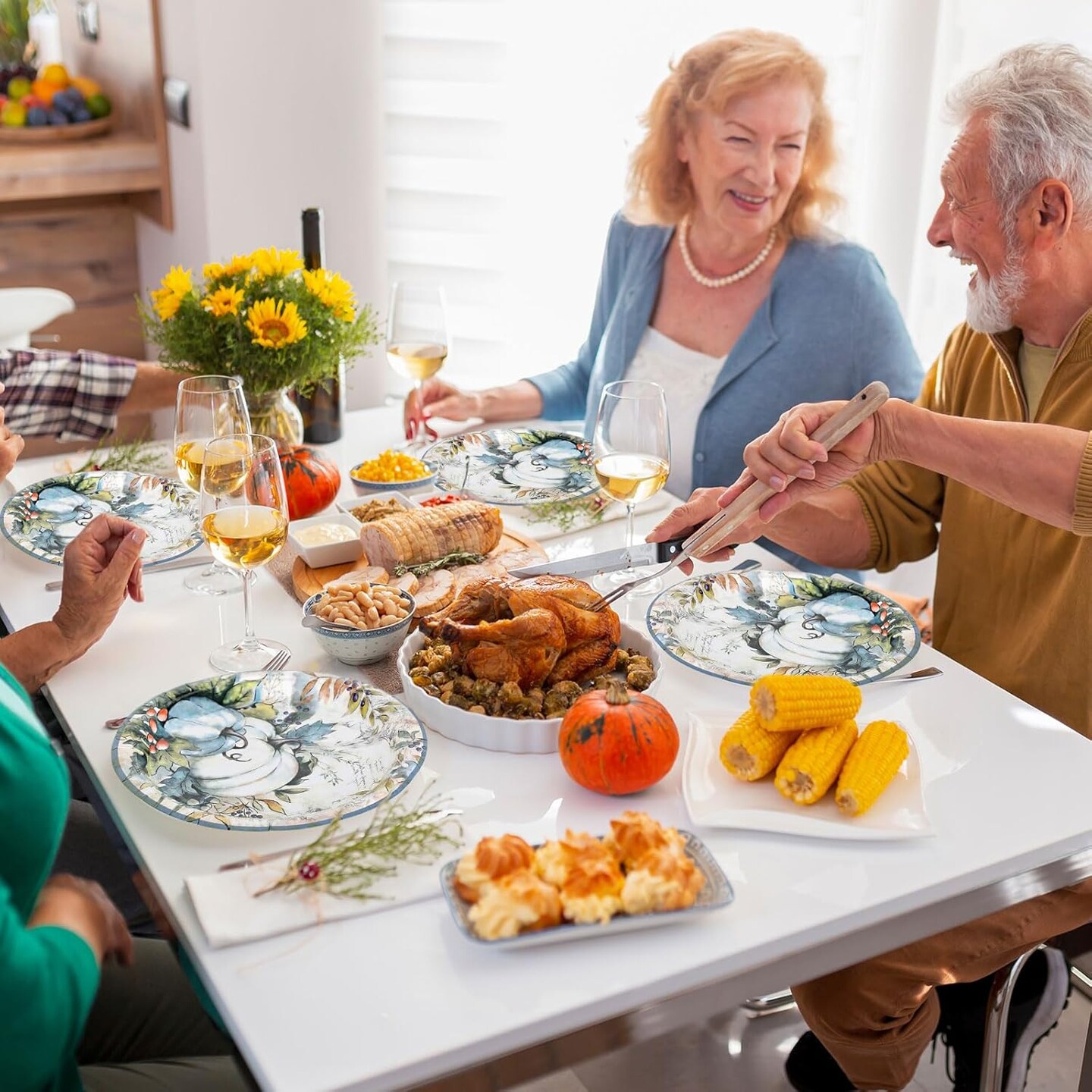 72Pcs Thanksgiving Plates and Napkins (Blue)