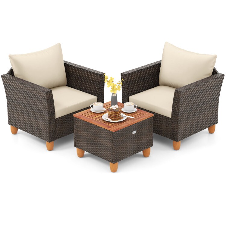 Brown Rattan Outdoor Sofa Set 2 Single Sofas Acacia Wood Coffee Table