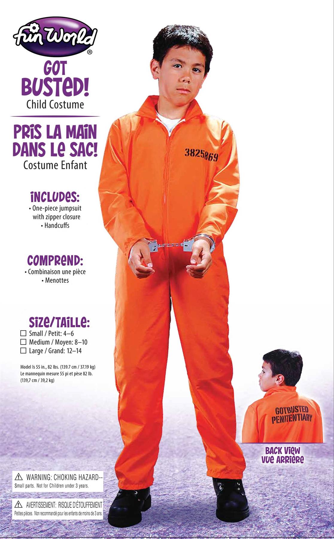Fun World Costumes Got Busted Costume Child Convict Jail Prison Costume Size Large