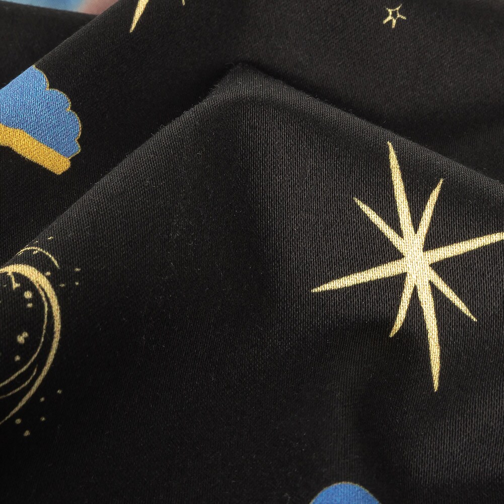 1 Yard Black Pink and Blue Astronauts in Space Stretch Cotton Sateen Fabric