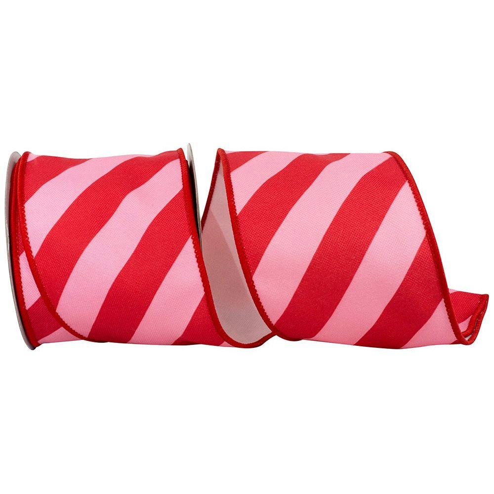 4&#x22; Diagonal Stripe Canvas Ribbon: Pink/Red (10 Yards)