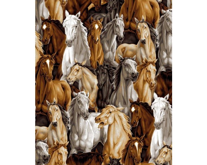 Horse Stampede Cotton Fabric | By the Yard | Sewing and Crafting | 44 inches wide