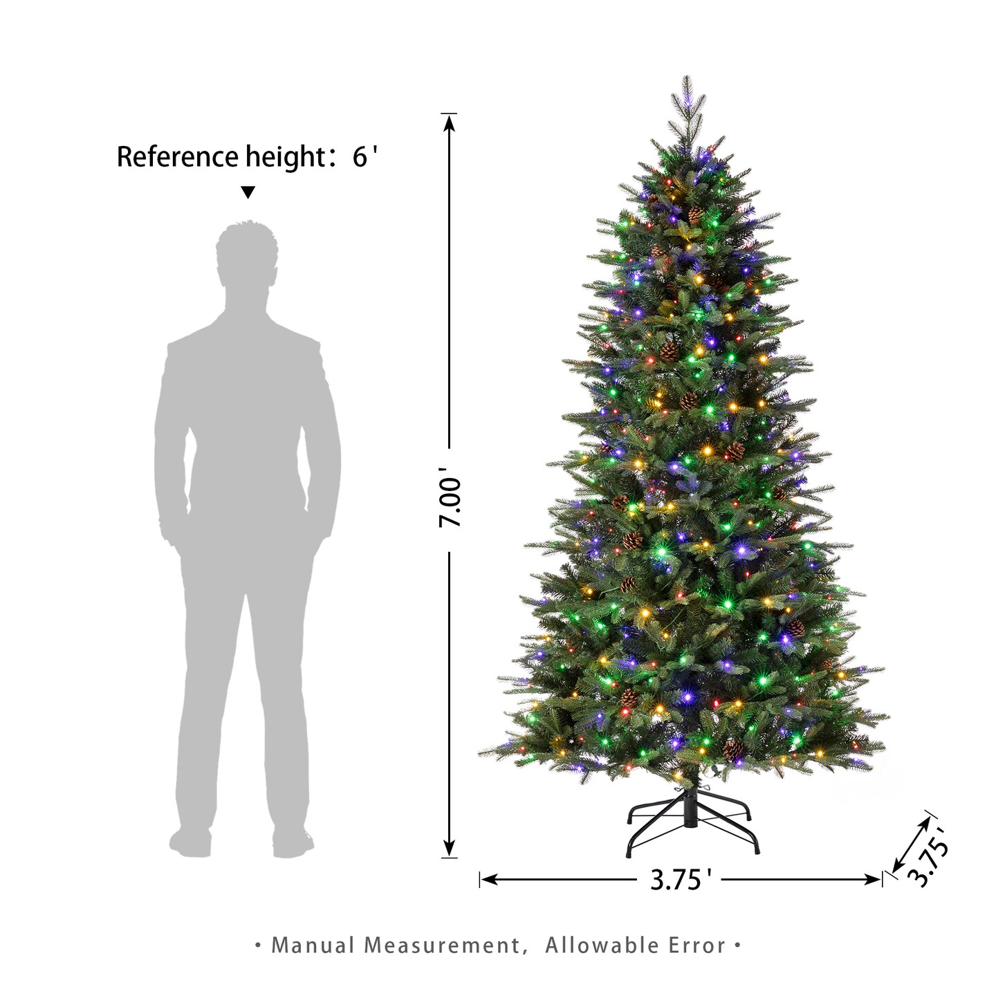 7.5FT/7FT/6FT Pre-Lit Green Fir Slim Artificial Christmas Tree, 9 Functional Warm White/Multi-color, remote controller