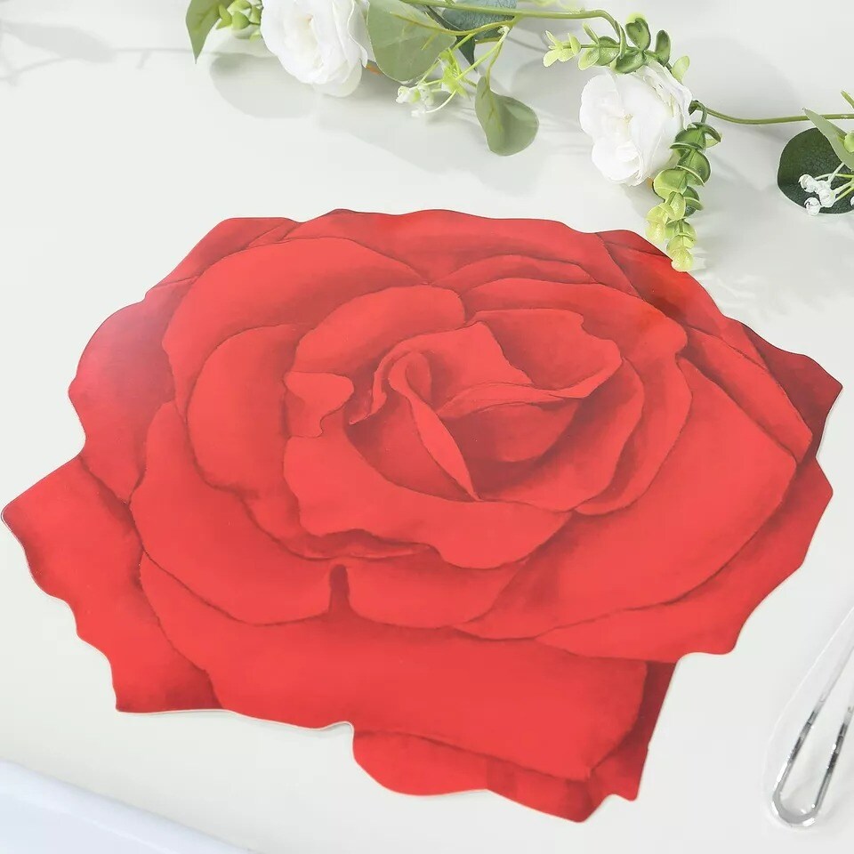 10 Rose Flower 14&#x22; Red Cardboard Paper Disposable Placemats Events