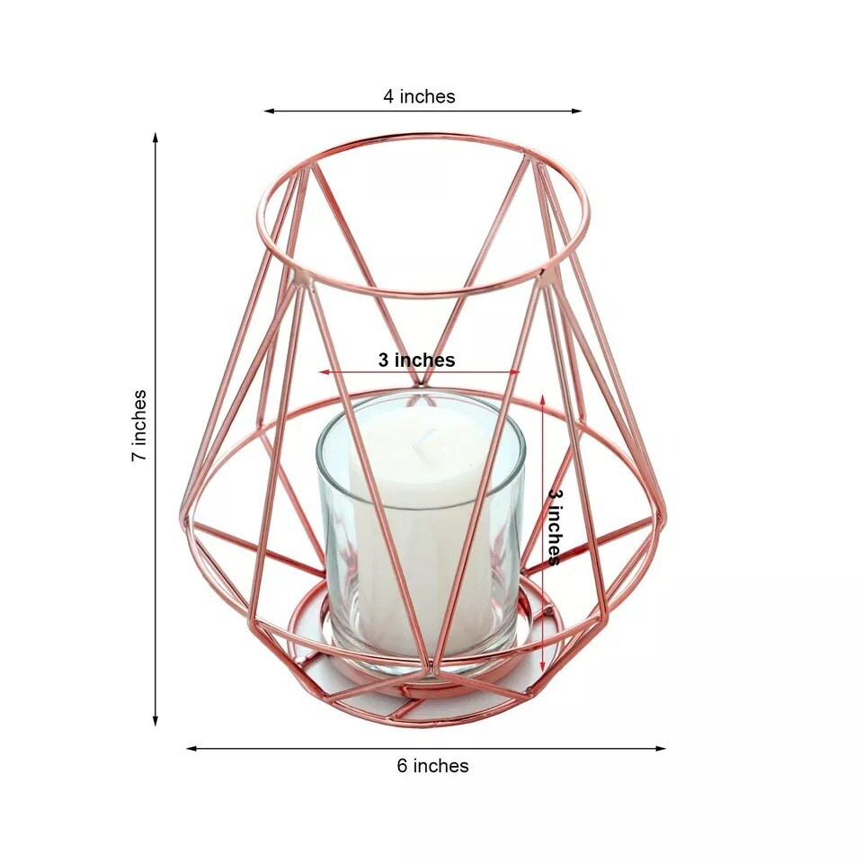 2 pcs 7&#x22; tall Rose Gold Geometric Design Metal Tealight Holders Wedding Lanterns