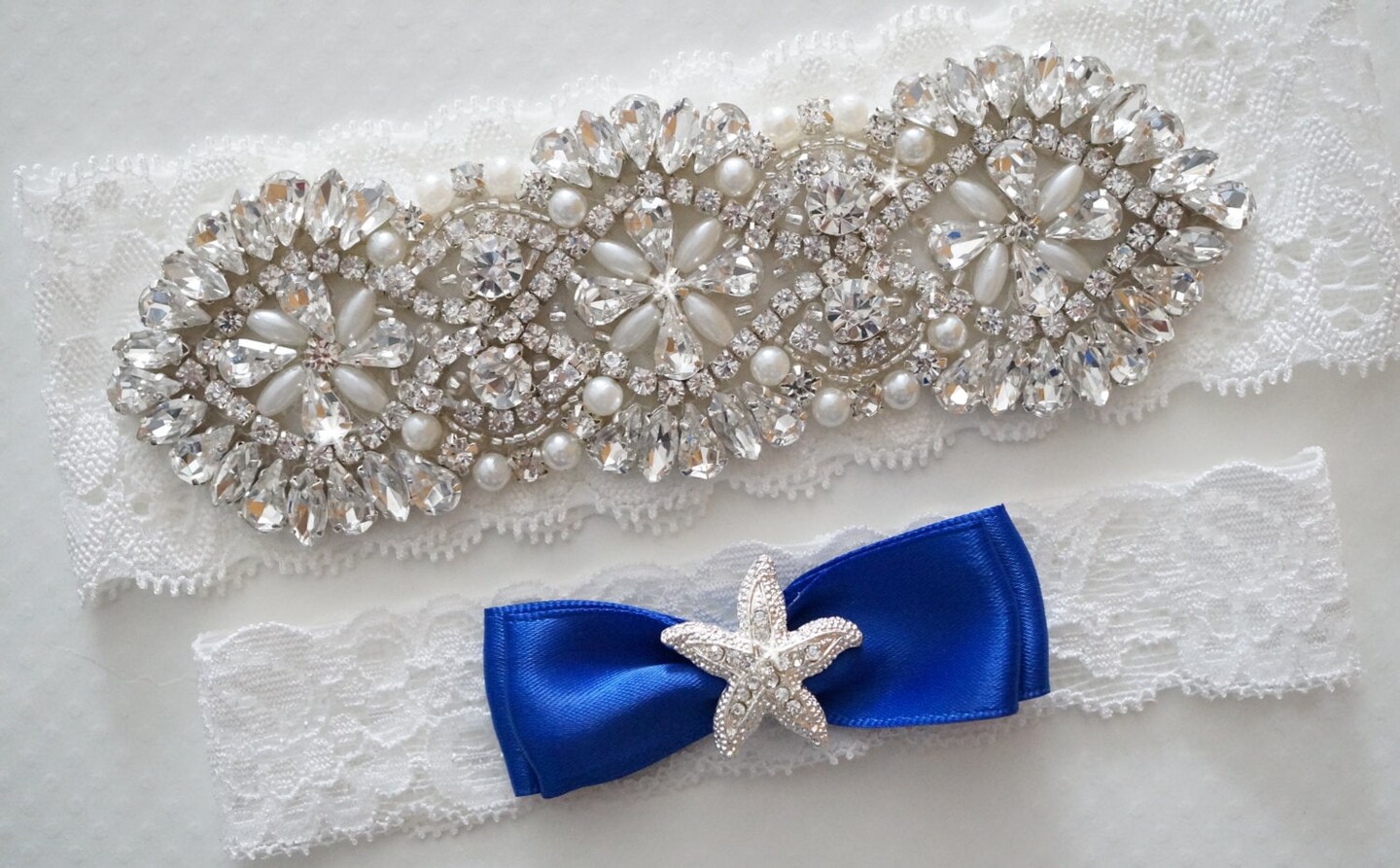 Wedding Garter Set, Bridal Garter Set, Vintage Wedding, Pearl Garter, Something Blue | 25 in