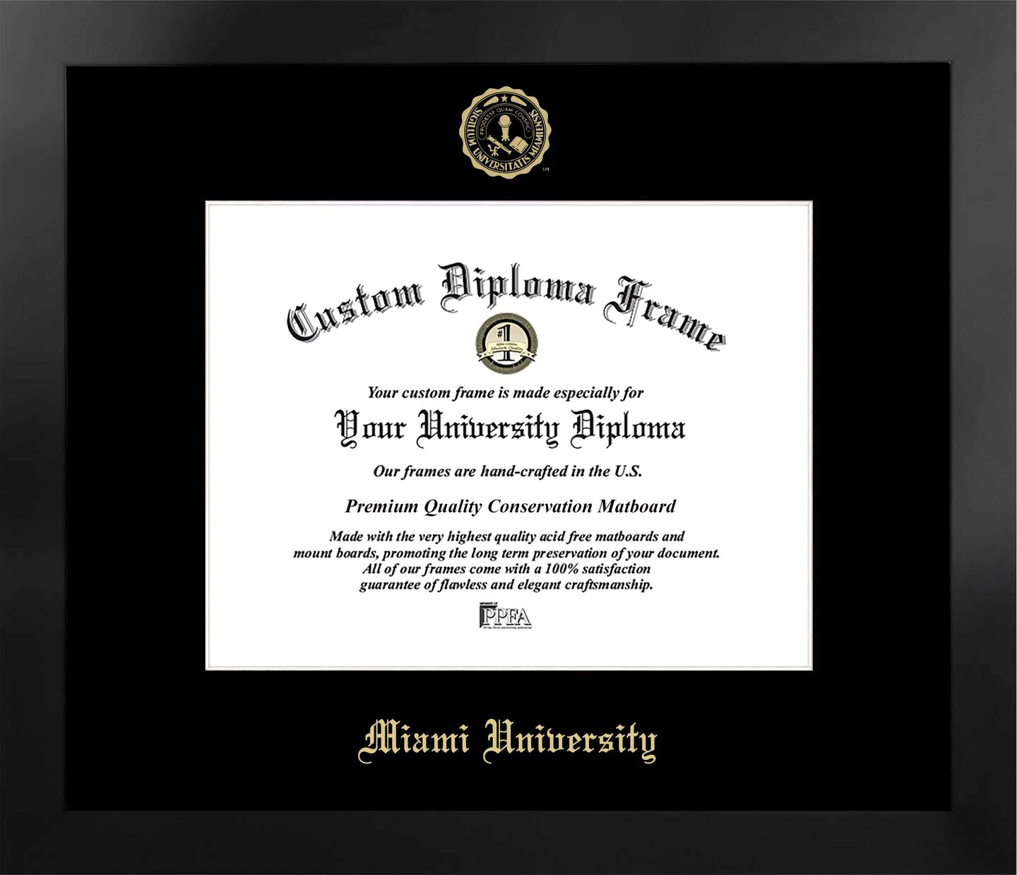 Miami University Ohio 11w x 8.5h Manhattan Black Single Mat Gold Embossed Diploma Frame with Bonus Campus Images Lithograph (value savings at $59)