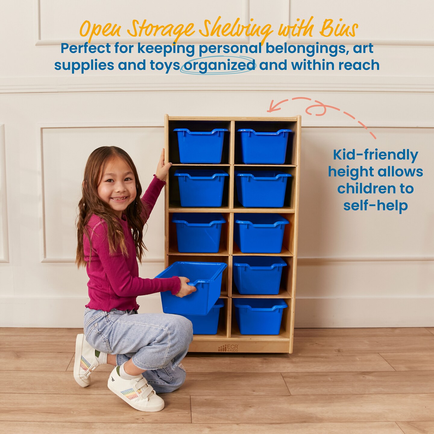 10 Cubby Mobile Tray Cabinet with 10 Scoop Front Storage Bins