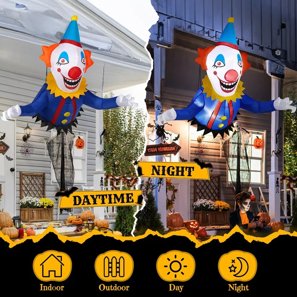 3.3FT Halloween Inflatable Hanging Clown Outdoor Decoration Blow up Garden Decor