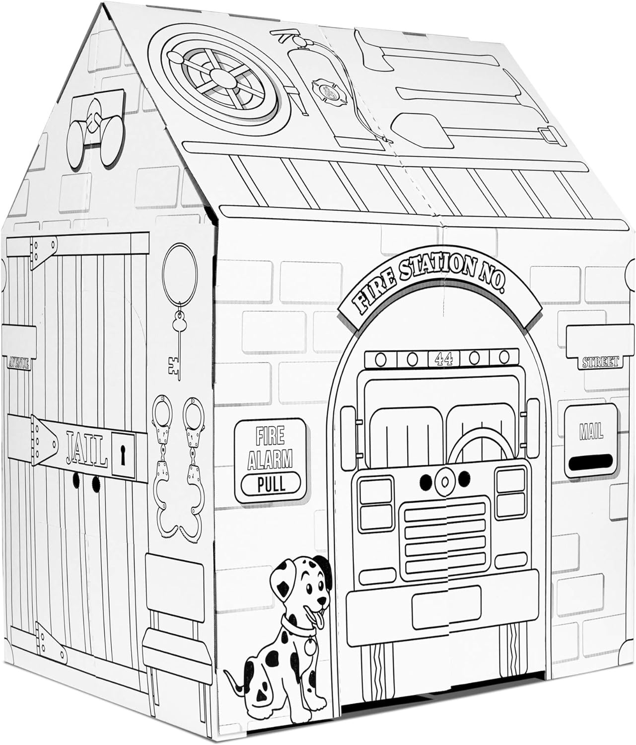 Easy Playhouse Police and Fire Station - Kids Art &#x26; Craft for Indoor &#x26; Outdoor Fun &#x2013; Decorate &#x26; Personalize The Cardboard Fort, 32&#x22; X 26. 5&#x22; X 40. 5&#x22; - Made in USA, Age 3+