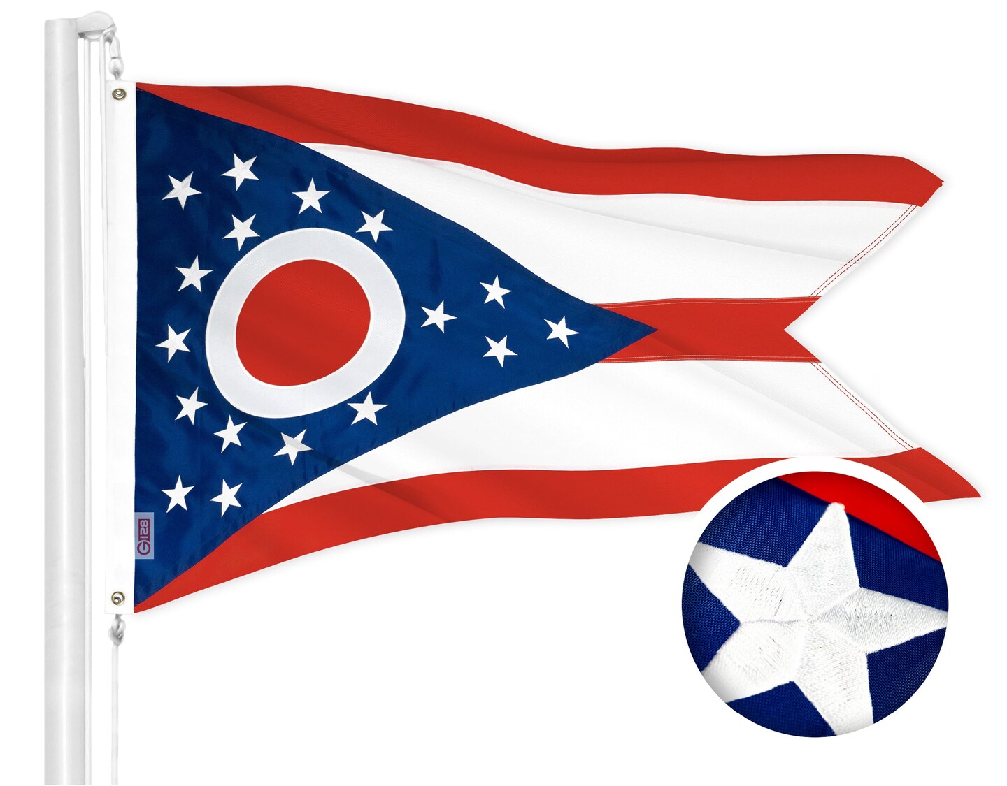 G128 Combo Pack: American USA Flag 2.5x4 Ft &#x26; Ohio OH State Flag 2.5x4 Ft | Both ToughWeave Series Embroidered Polyester, Embroidered Design, Indoor/Outdoor, Brass Grommets