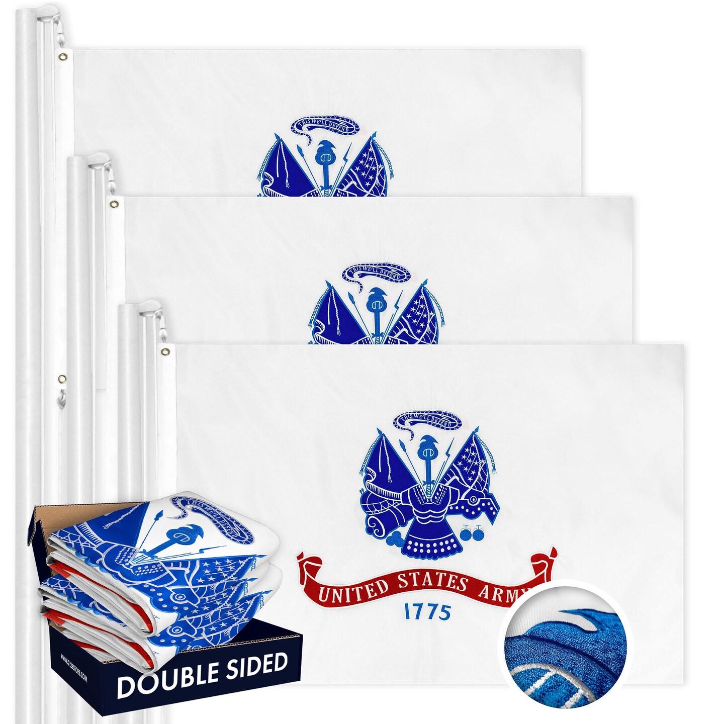 US Army Flag | 3x5 Ft, 3-Pack, Double-sided, Embroidered Polyester By G128