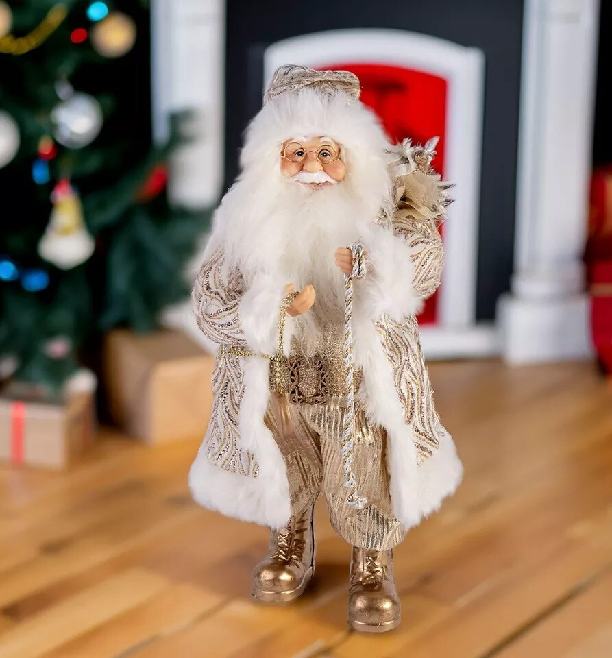 18&#x22; Gold Santa Claus Collectible Doll Santa Christmas Figurine Holiday Decor