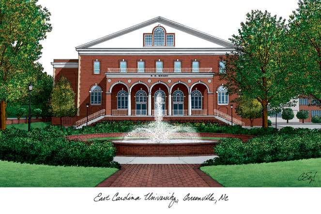 East Carolina University 10.75w x 8.25h Manhattan Black Single Mat Gold Embossed Diploma Frame with Bonus Campus Images Lithograph (value savings at $59)