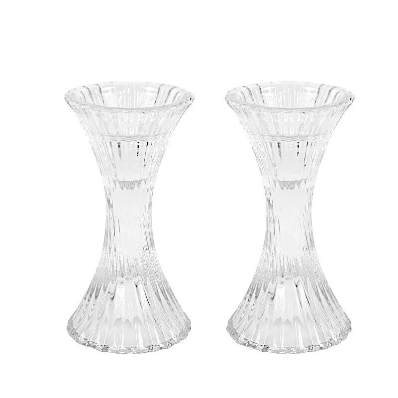 Clear 2 Reversible 5" Hour Glass Pillar Taper Candle Holders Centerpieces Party