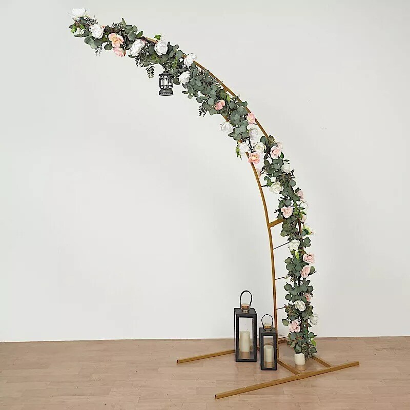 8 ft Gold Half Crescent Moon Floral Display Frame Arch Backdrop Stand Events