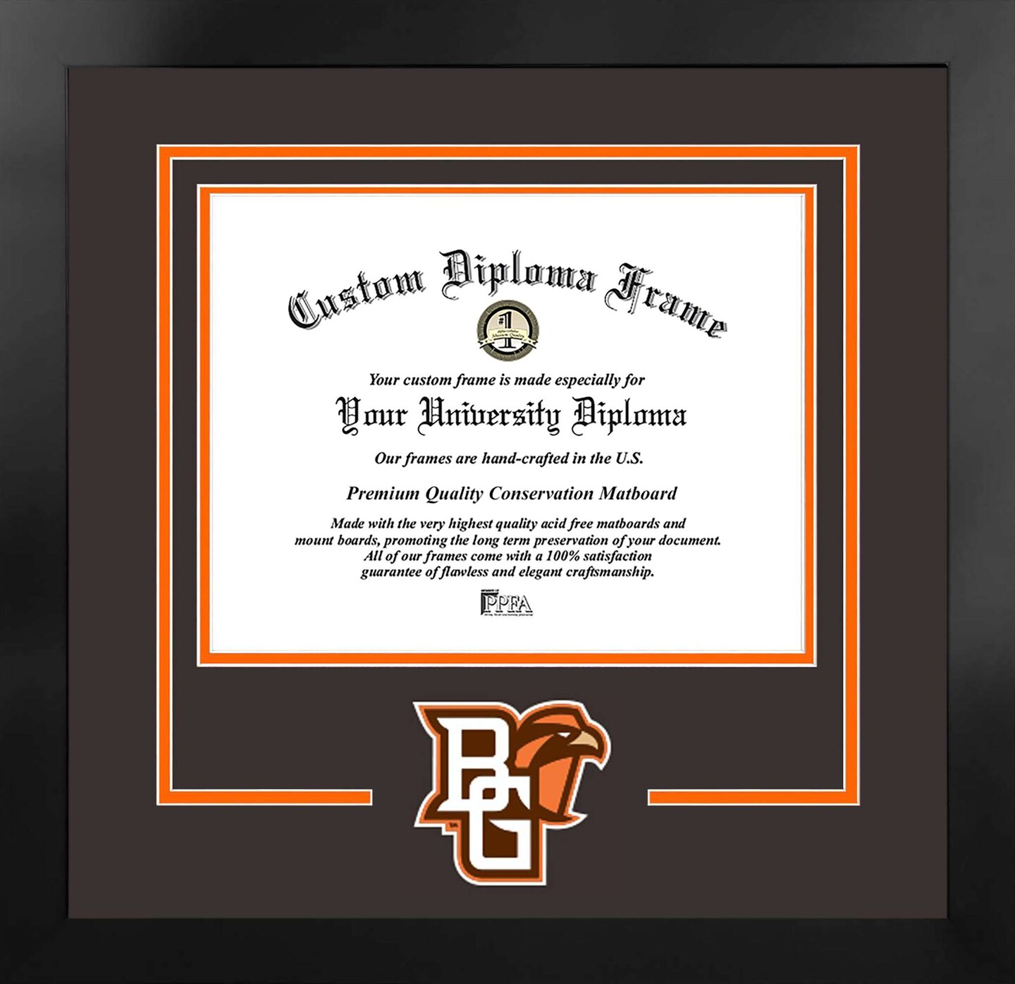 Bowling Green State University 11w x 8.5h Falcons Spirit Diploma Manhattan Black Frame with Bonus Campus Images Lithograph (value savings $59)