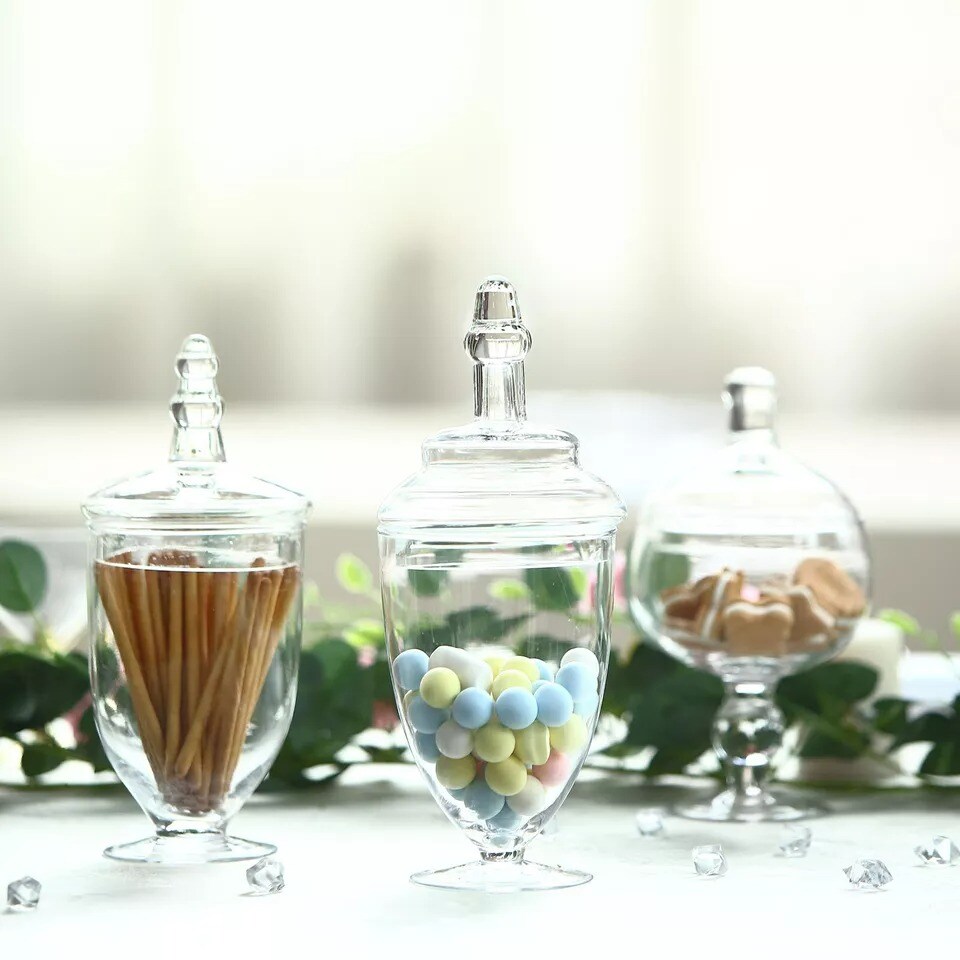 3 Clear Glass Apothecary Jars Containers with Lids Dessert Party Decorations