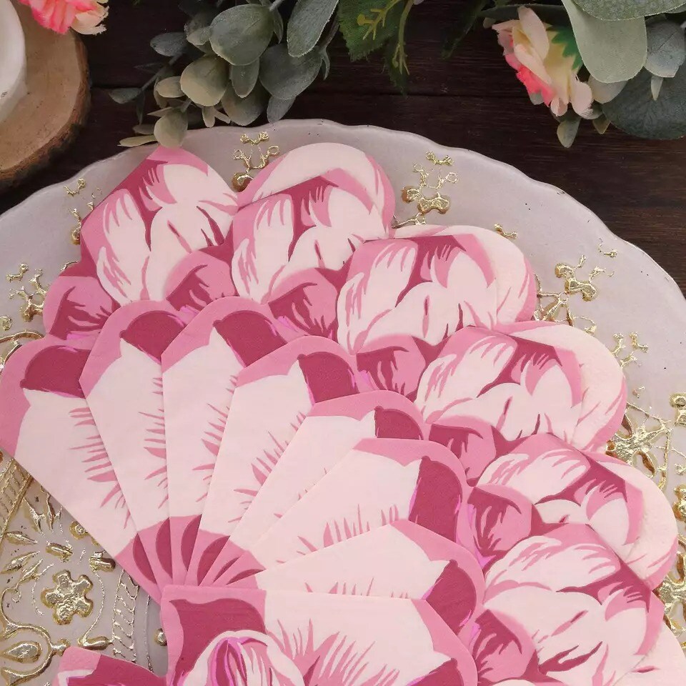 20 Pink Peony Flower Shaped Paper Beverage Cocktail Napkins Party Decorations