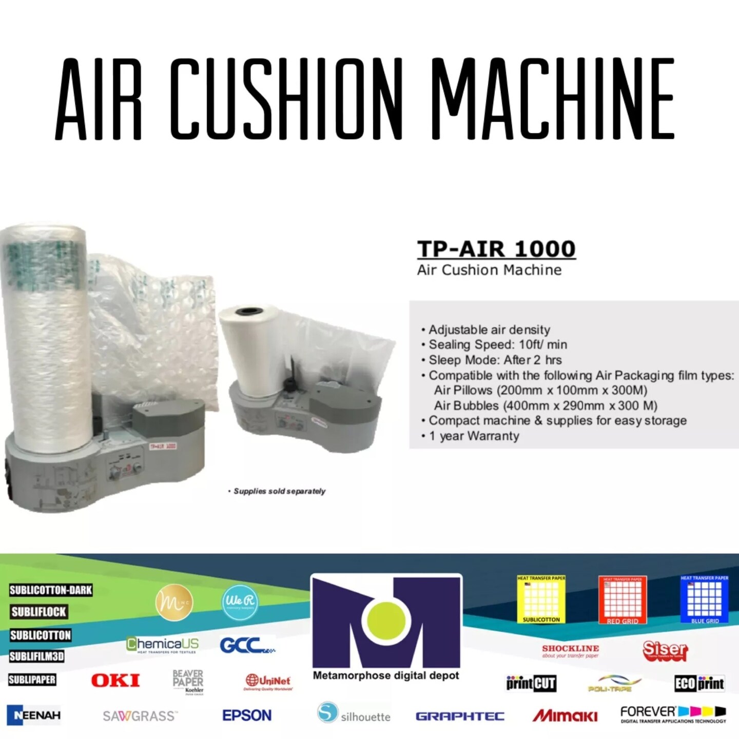 TP-AIR 1000 Air Pillow Maker Air Cushion Bubble Machine for Carton Box Packaging.