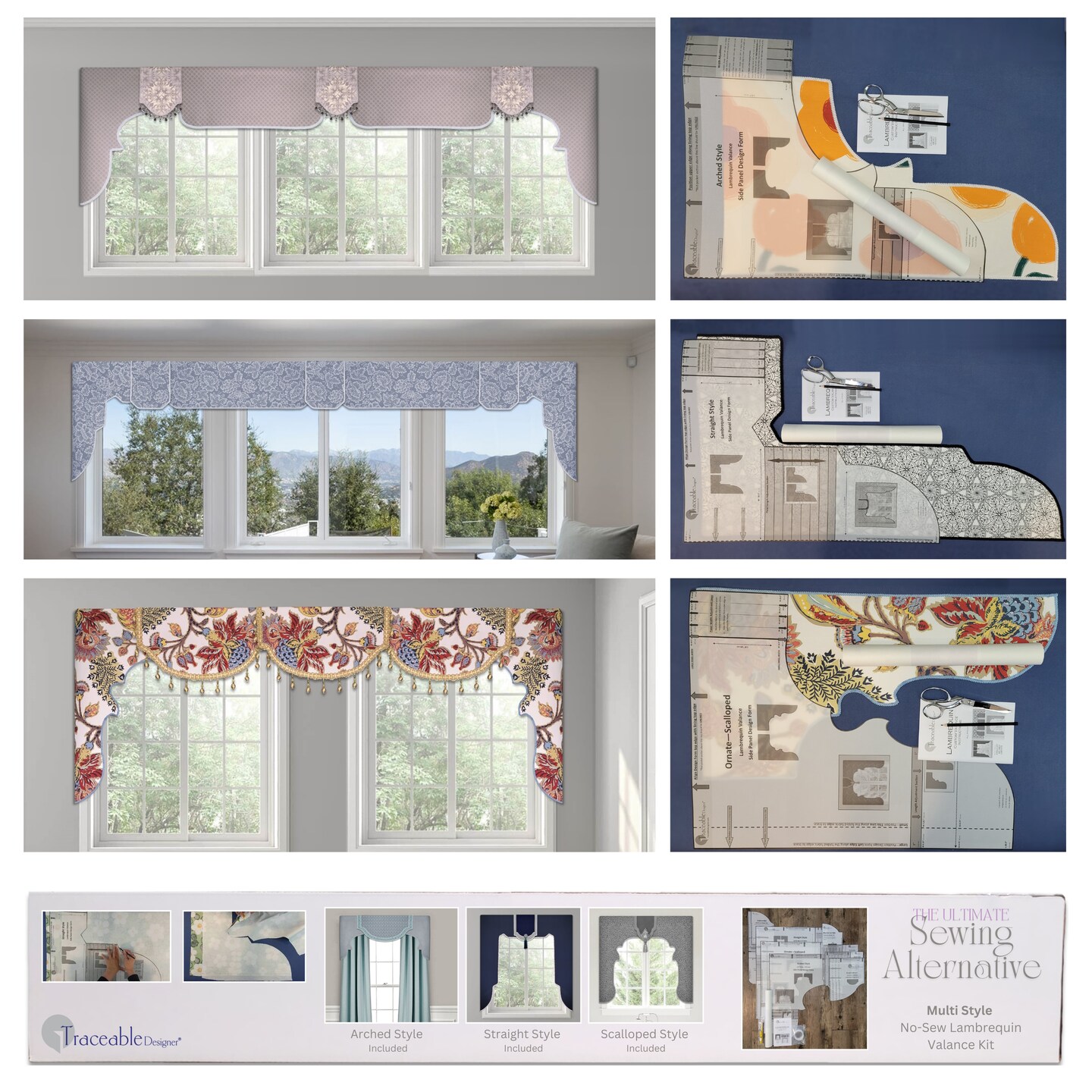 Multi-Style Lambrequin Valance Kit - Sewing Alternative for Custom Window Treatments