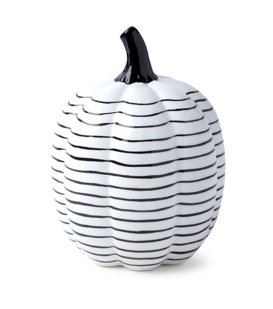8&#x22; Halloween Black Striped Jack O Lantern- Ceramic W/LED
