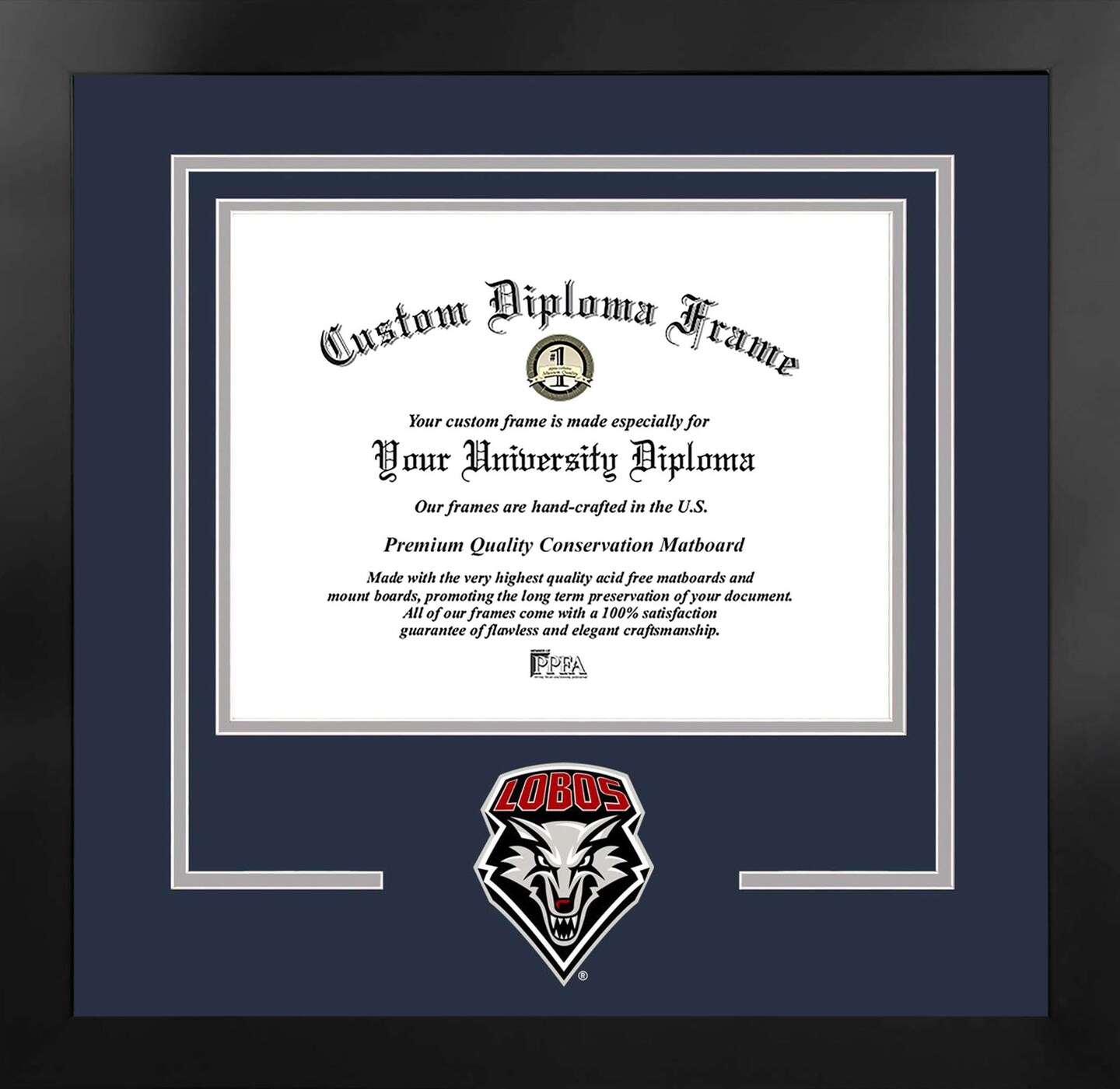 University of New Mexico Lobos 11w x 8.5h Spirit Diploma Manhattan Black Frame with Bonus Campus Images Lithograph (value savings $59)