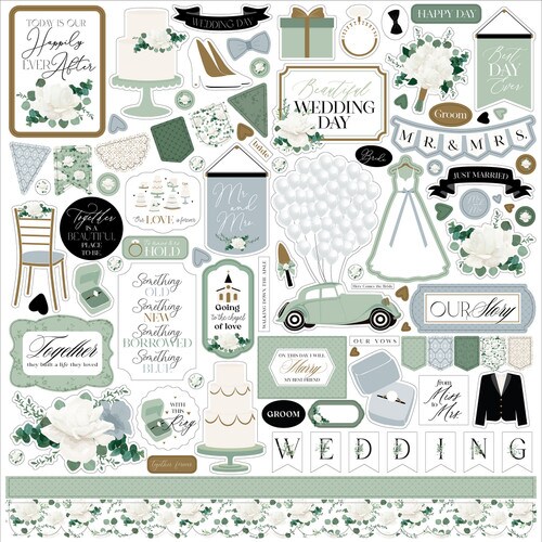 Echo Park Wedding Bells 12 x 12 Element Sticker Sheet