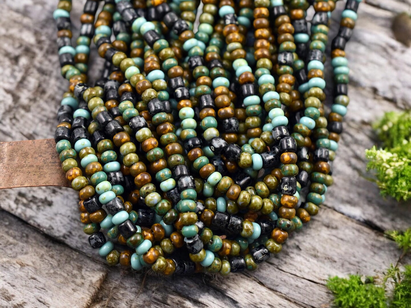 6/0 Aged Evergreen Tube Picasso Mix Seed Beads (20&#x22; Strand)
