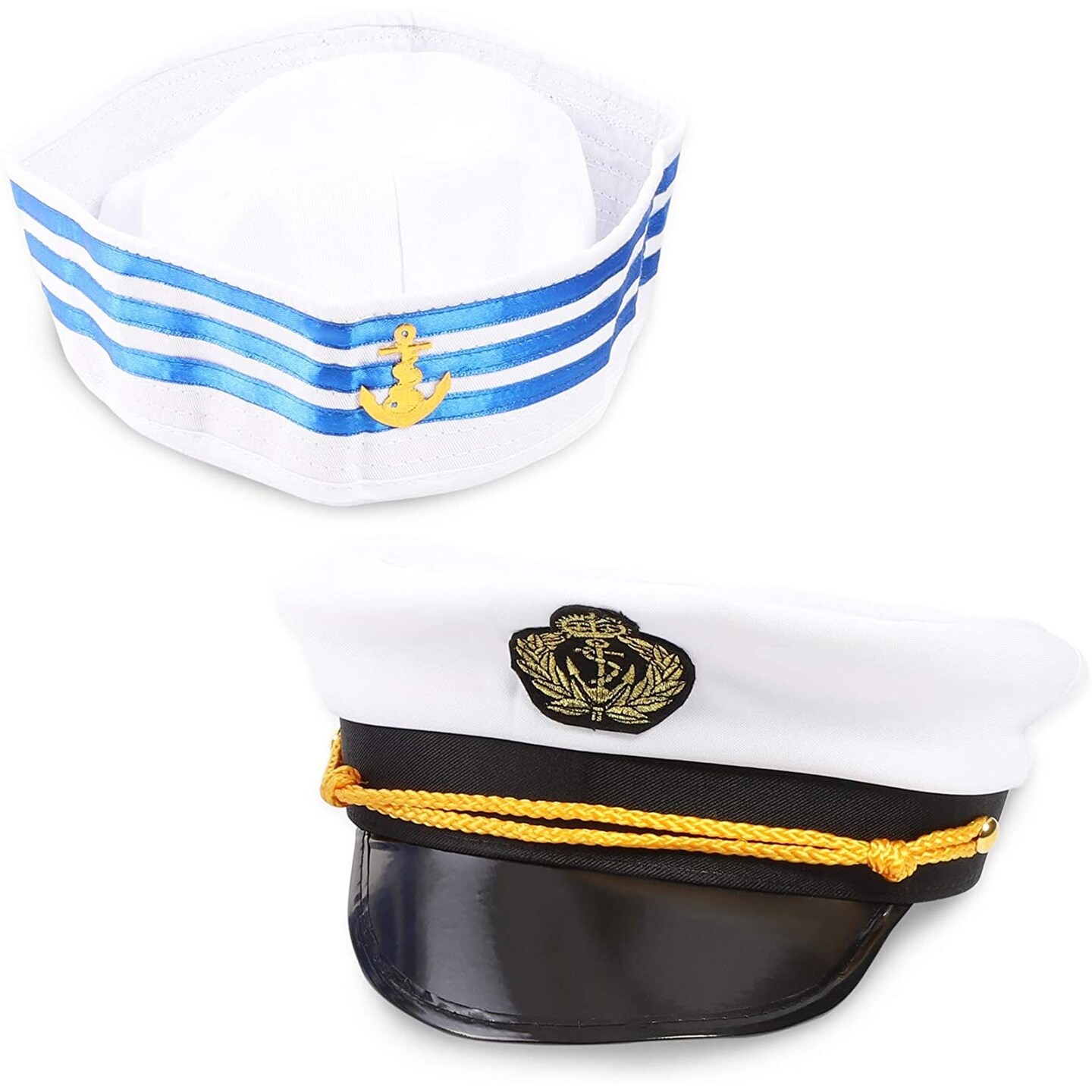 Pair of Yacht Captain and Sailor Hats, Navy Marine Hat for Nautical Themed Party, Halloween Costume Accessories