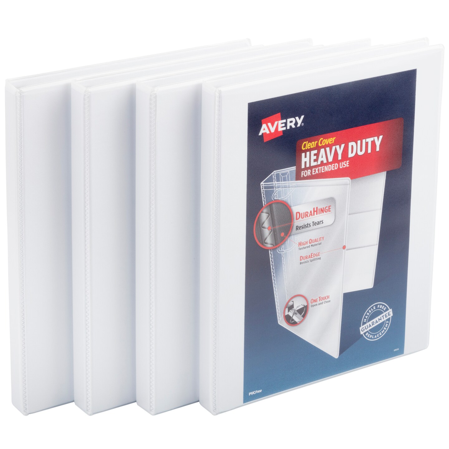Avery Heavy-Duty View 3 Ring Binders, 0.5" One Touch Slant Rings, 4 White Binders (79709)
