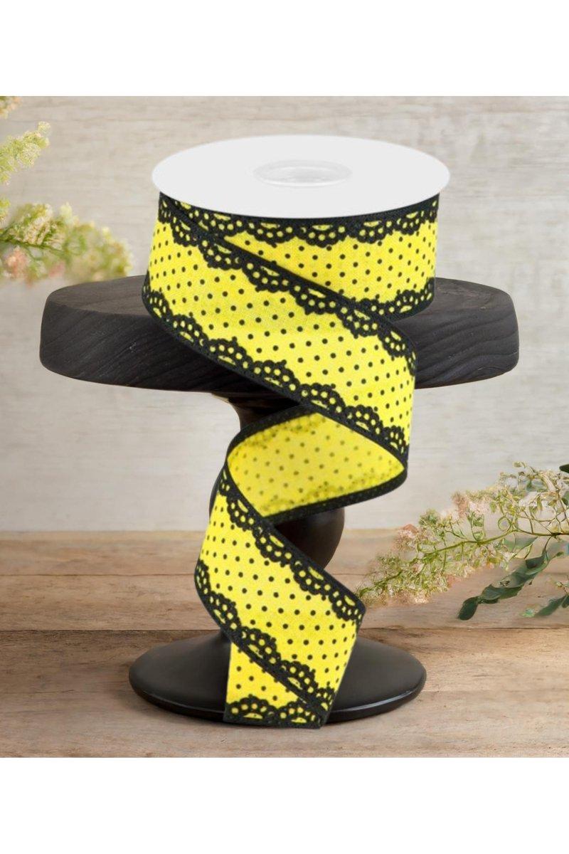 1.5&#x22; Swiss Dots Lace Edge Ribbon: Yellow (10 Yards)