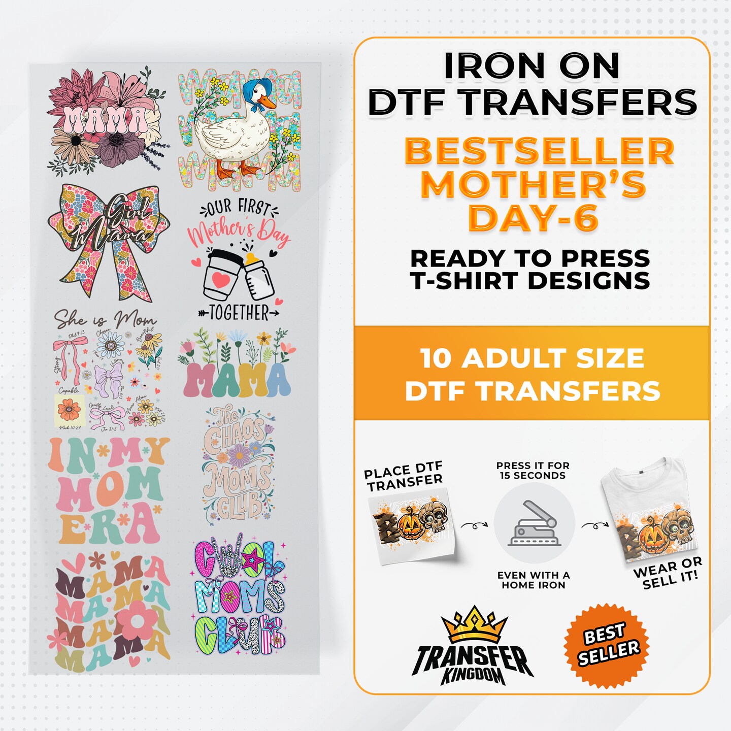 Best Seller Mother&#x27;s Day T-shirt Designs Premade DTF Gangsheet - DTF Bundle 6