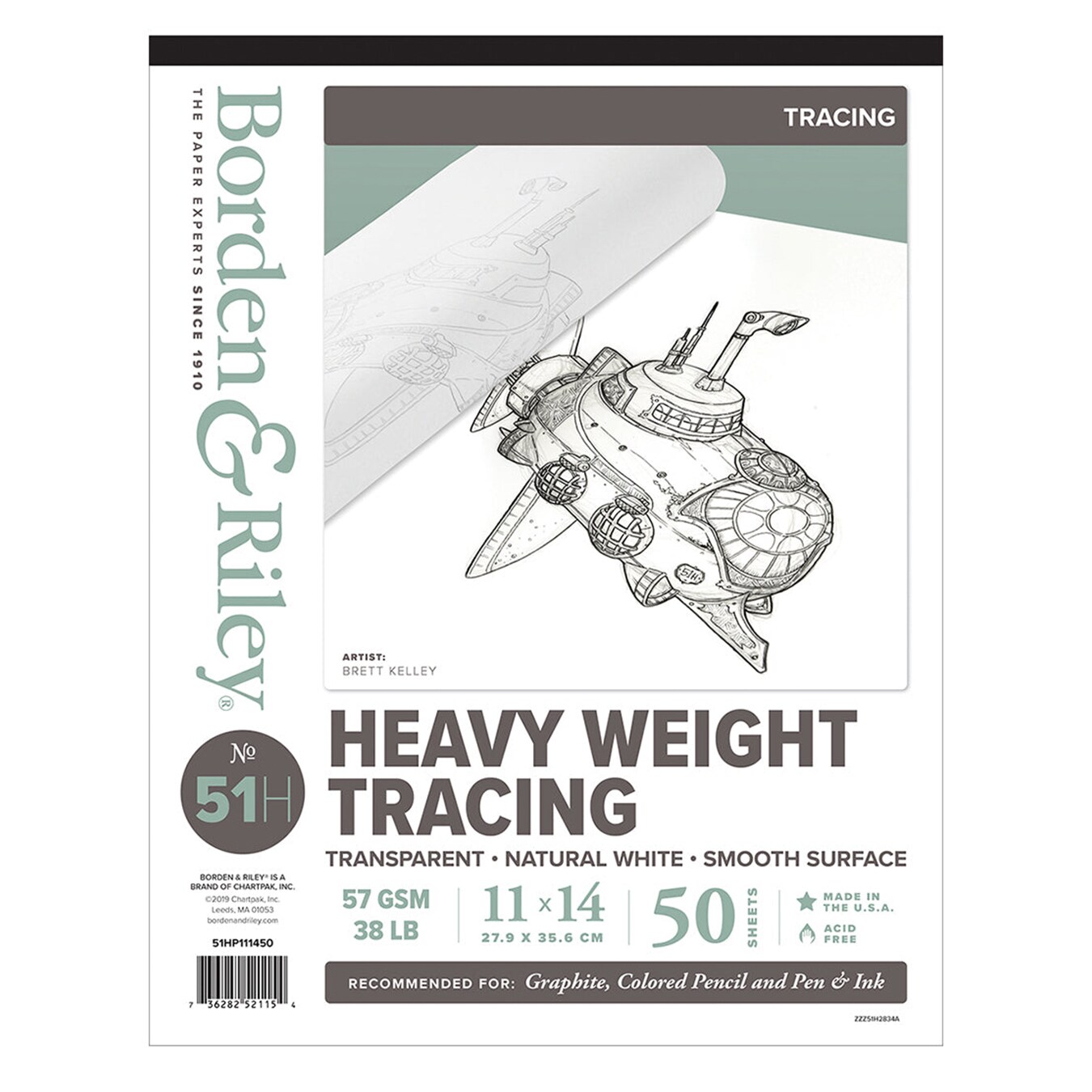 Borden & Riley #51H Tracing Paper Pad - 11x14 Inches, 38 Lb, 50 Sheets, Heavyweight & Erasable - View #11
