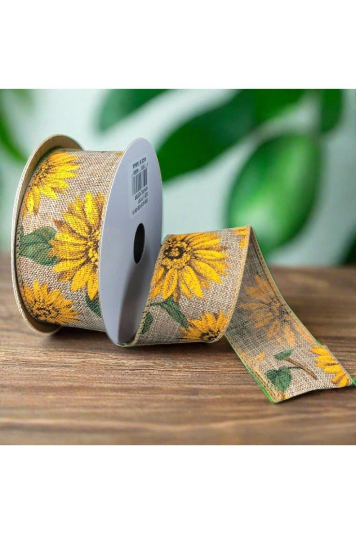 1.5&#x22; Sunflowers Linen Ribbon: Light Natural (10 Yards)