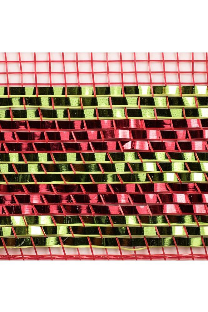 10&#x22; Border Stripe Metallic Mesh Ribbon: Red/Lime Green (10 Yards)