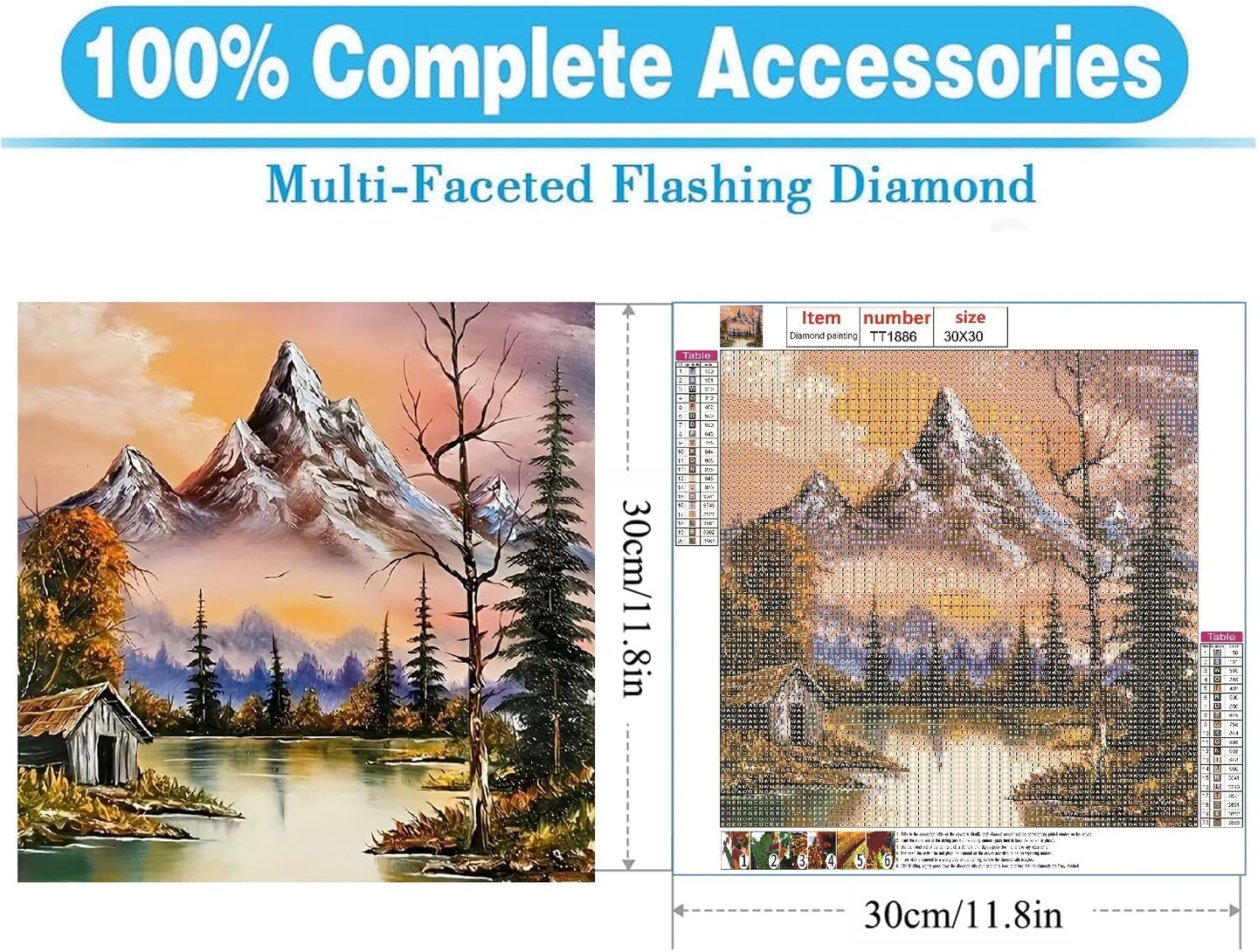Mountain Lake Diamond Painting Kits for Adults, DIY Round Diamond Gem Art Kits, Diamond Dots Drill Art Kits Landscape for Beginners Picture Craft for Home Wall Decor 12x12 inch
