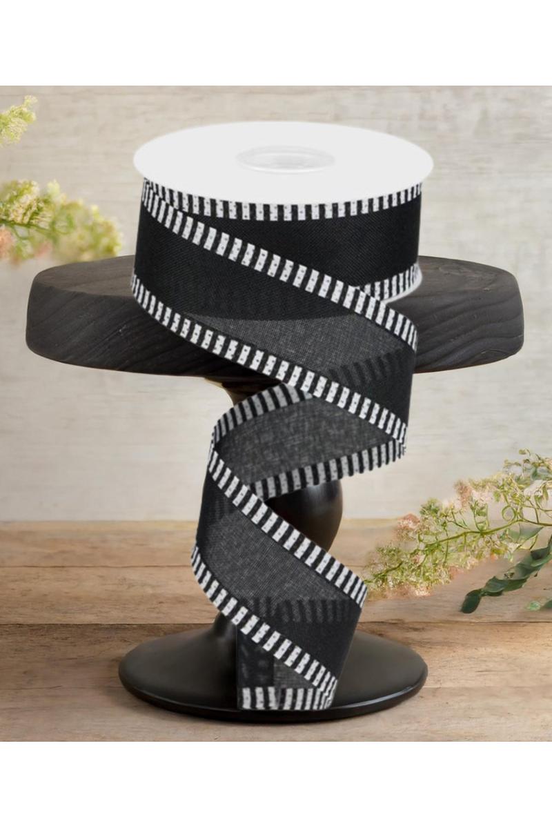 1.5&#x22; Thin Stripe Edge Royal Ribbon: Black (10 Yards)
