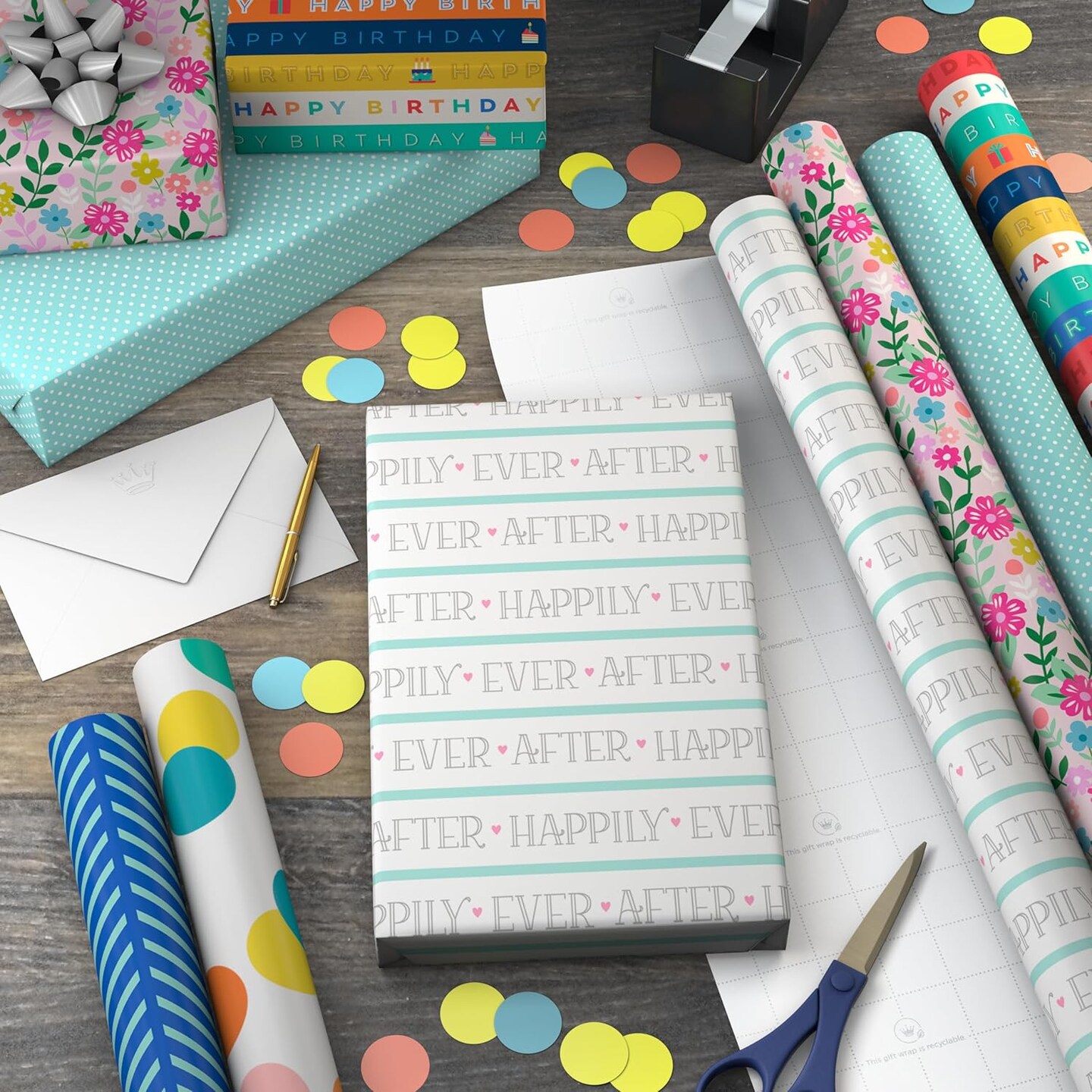 Wrapping Paper Rolls for Graduation, Birthday Set of 6 Assorted Rolls