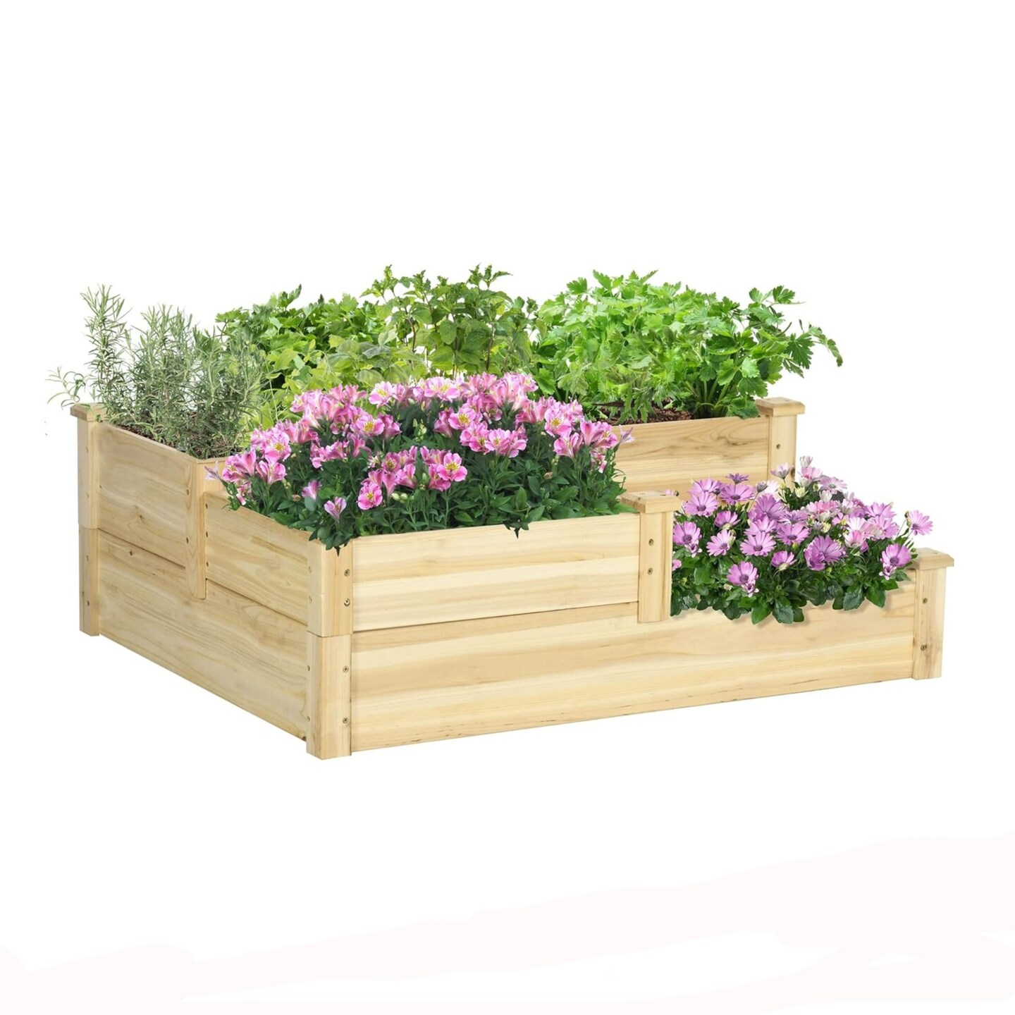 3-Tier Wooden Raised Garden Bed with Open Bottom
