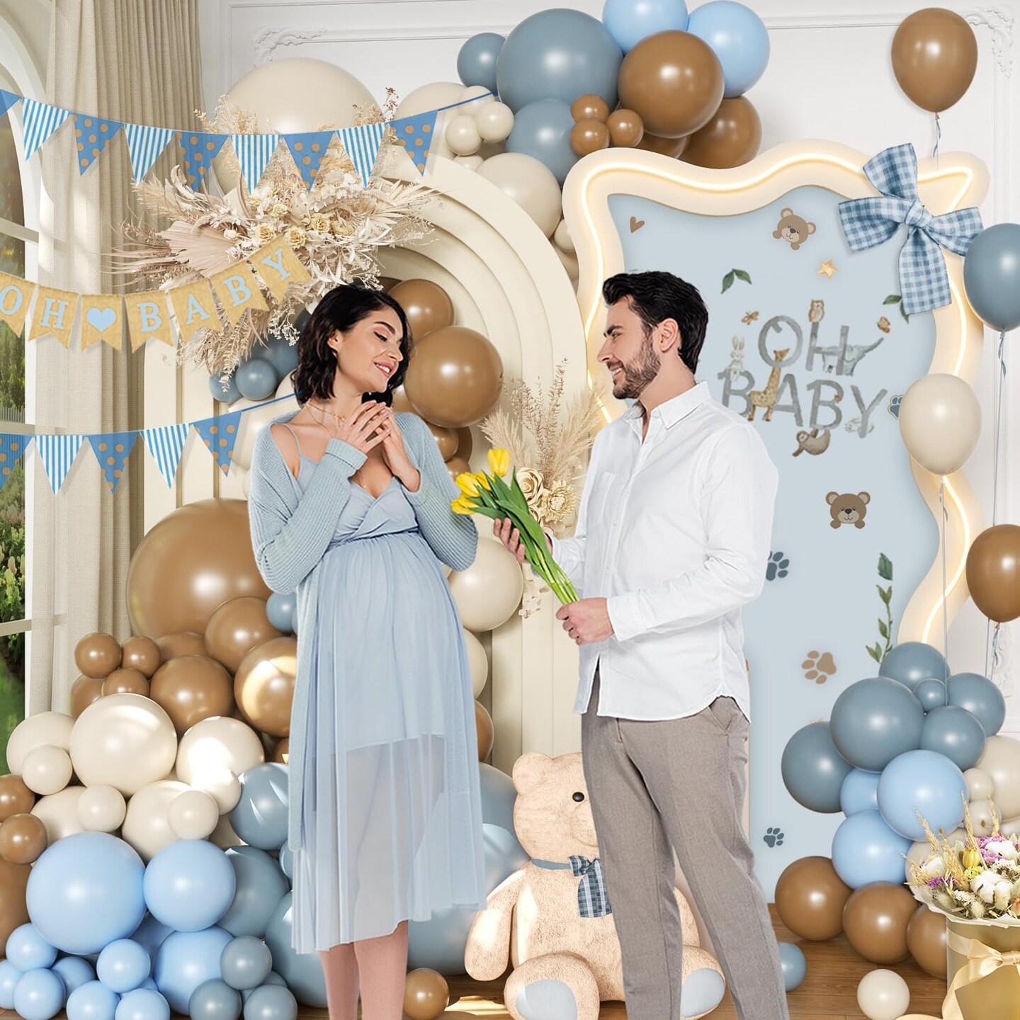 Brown Blue Balloon Arch Kit 138 Pcs Bear Baby Shower Decorations Include Brown Beige Blue Balloons
