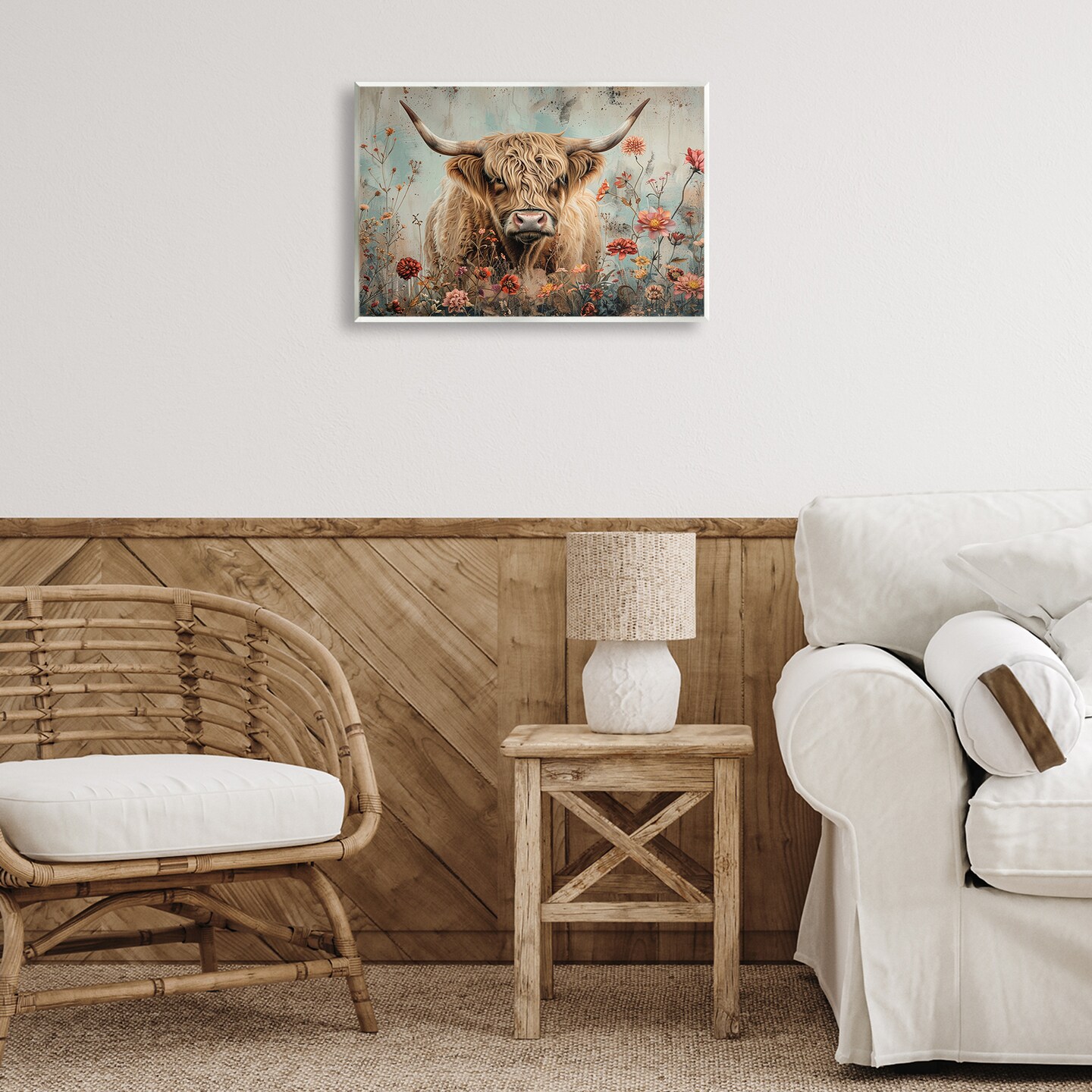 Stupell Industries Spring Blooms Highland Cow Wall Plaque Art Design by LSR Design Studio