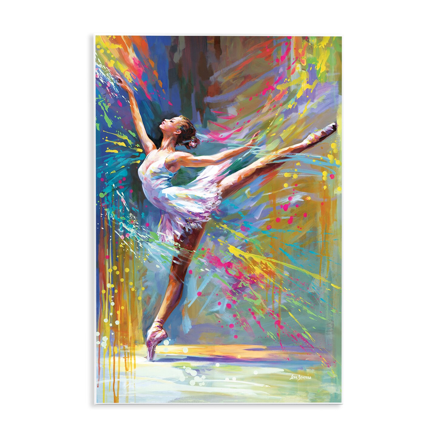 Stupell Industries Ballerina with Modern Splash Wall Plaque Art Design by Leon Devenice