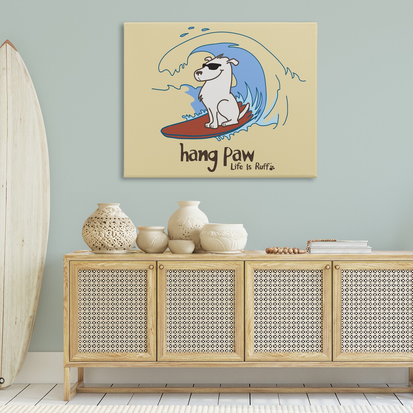 Stupell Industries Hang Paw Surfing Dog Canvas Wall Art Design by LIR