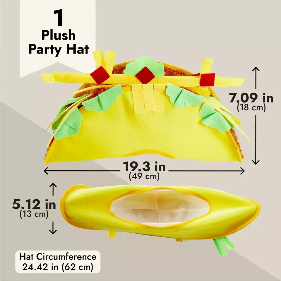 Plush Taco Hat for Cinco de Mayo, Halloween Costume Accessory, Adult Size