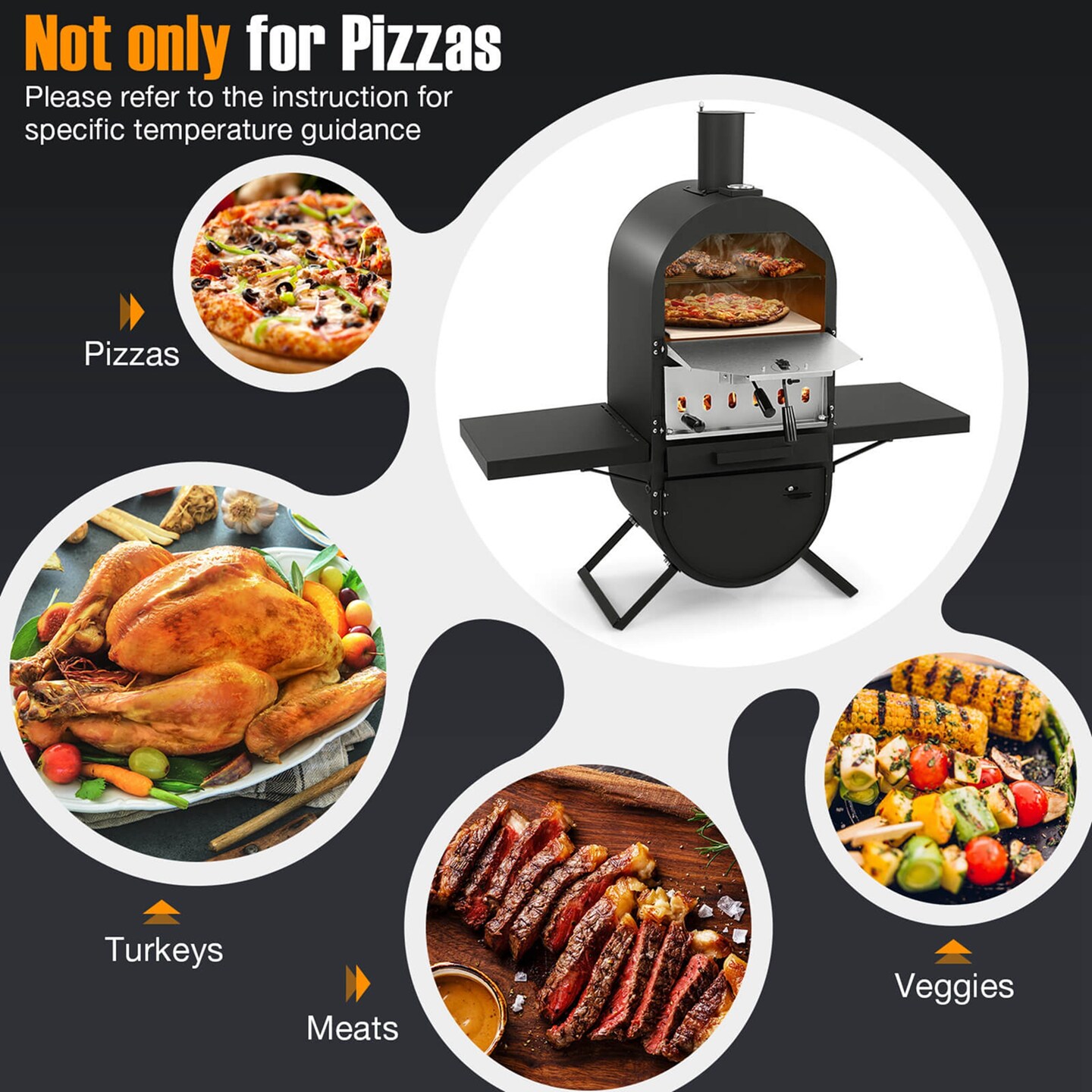 Costway Outdoor Pizza Oven Wood Fired Pizza Oven with 600D Oxford Fabric Cover