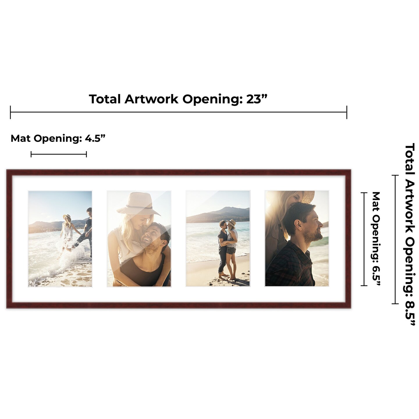 Brown Finish Collage Frame - White Mat, 20 Frame Sizes to Choose From, UV Acrylic, Wall Hanging Hardware, Vertical or Horizontal Display