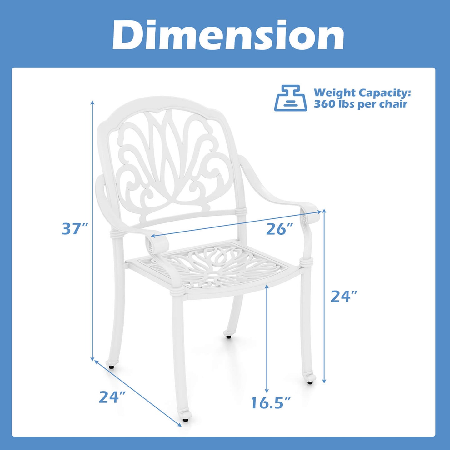 Costway 4 PCS Patio Cast Aluminum Dining Chairs Armrests Outdoor Stackable Brown/White