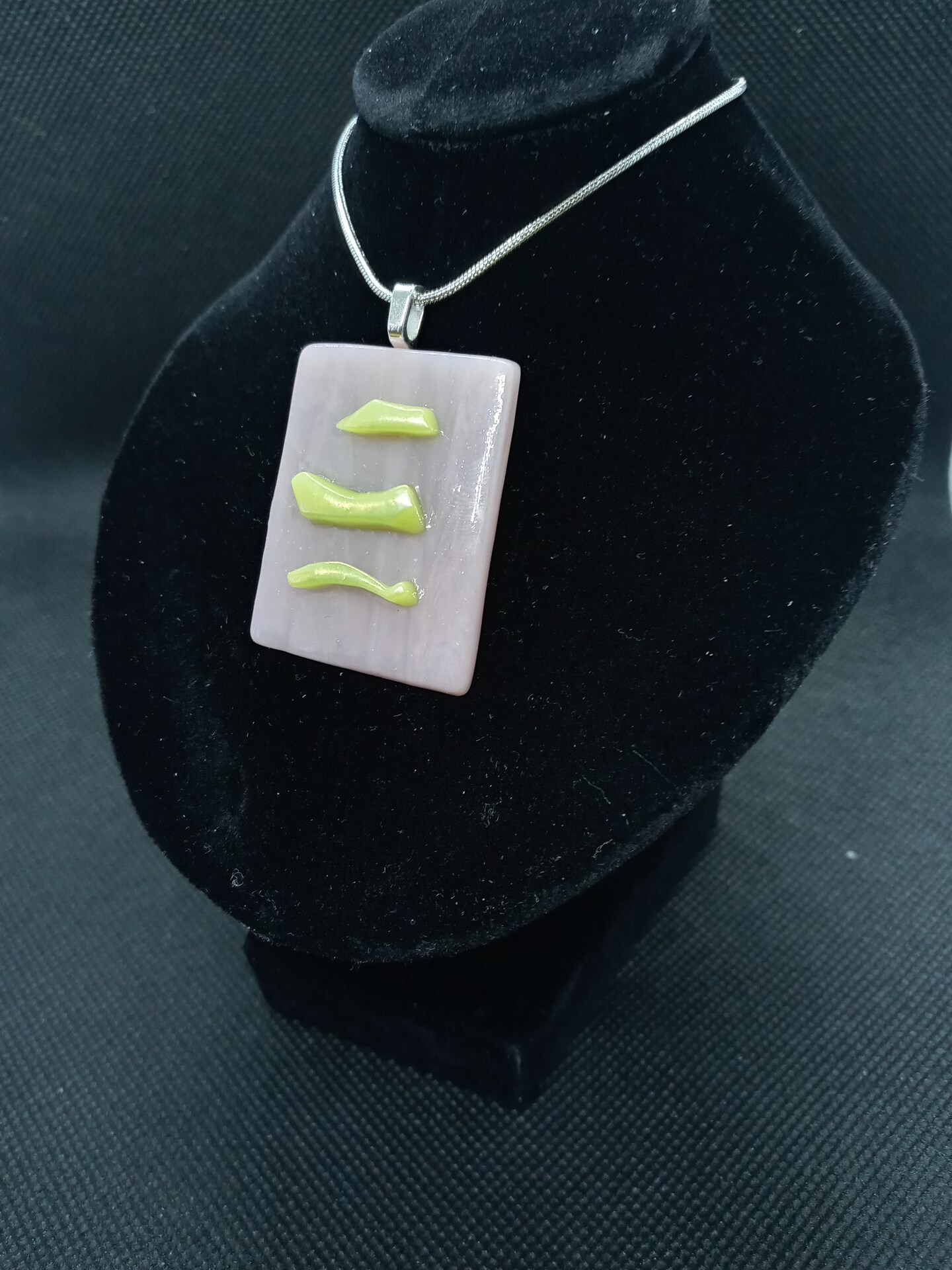 Fun festival style necklace Artisan handmade fused glass jewelry One of a kind pink green pendant Eye catching gift for art lovers - image7