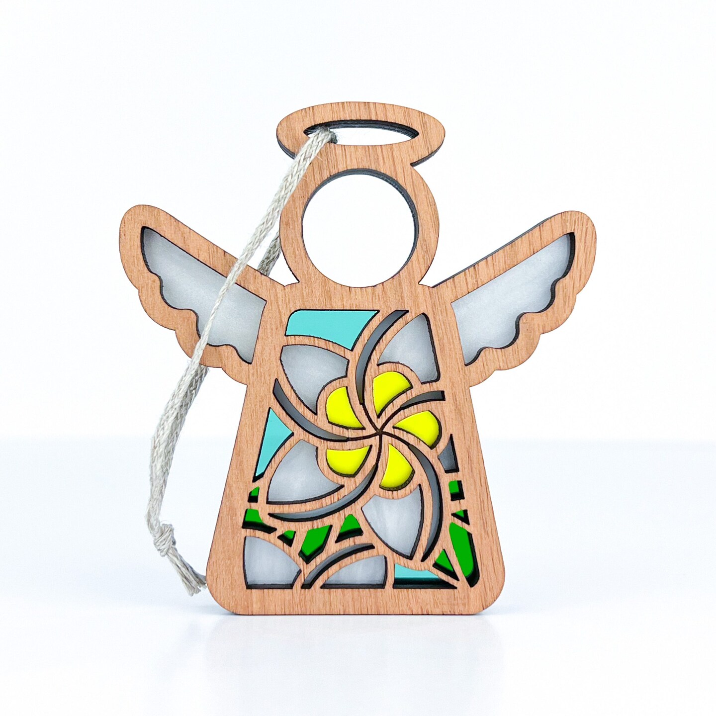 3.5" (H) White Plumeria Ornament - Handcrafted in Texas - Mother's Angels® Christmas Angel Wings Figurine